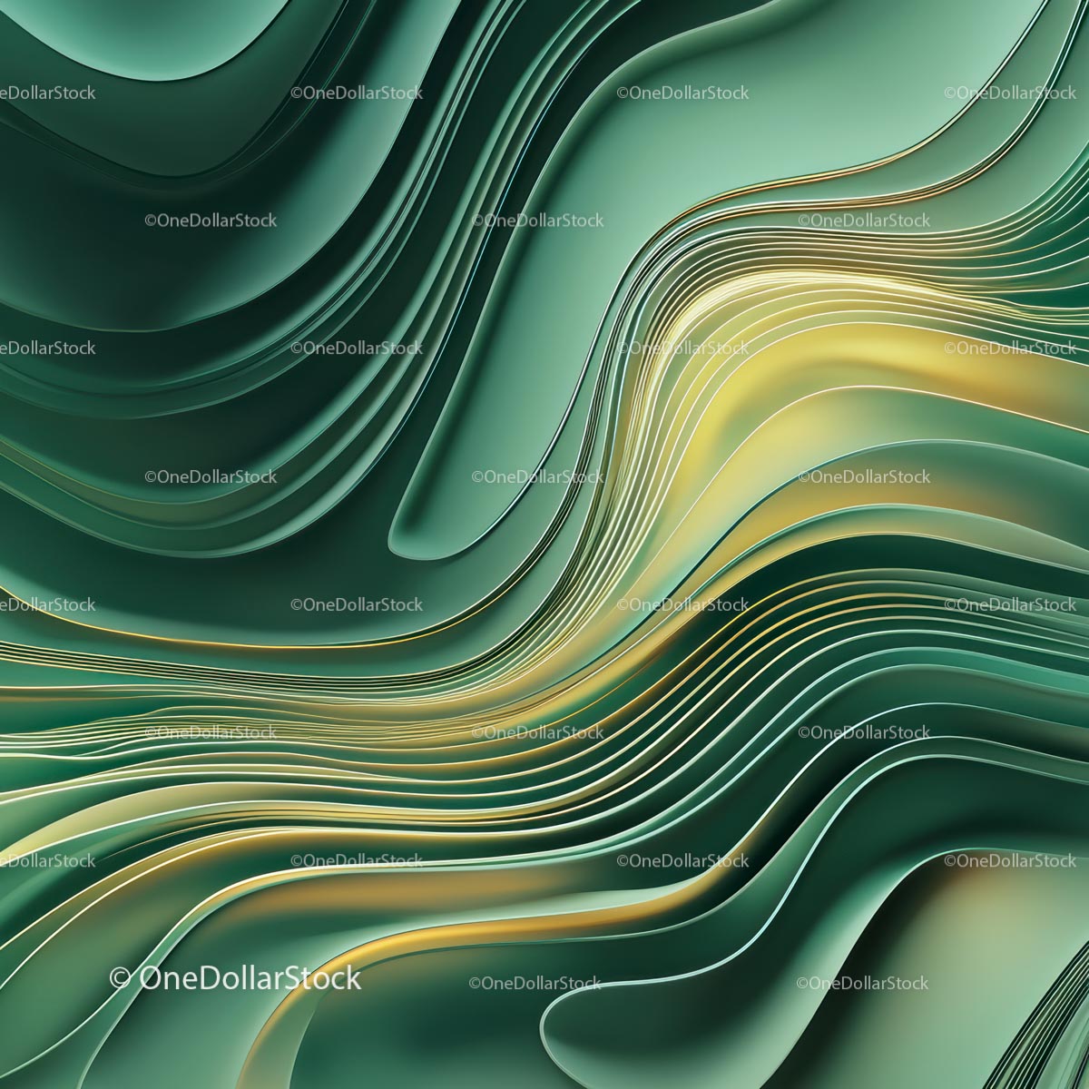 Abstract Green and Gold Curved Layer Design