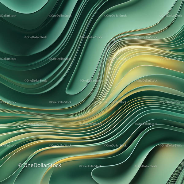 Abstract Green and Gold Curved Layer Design