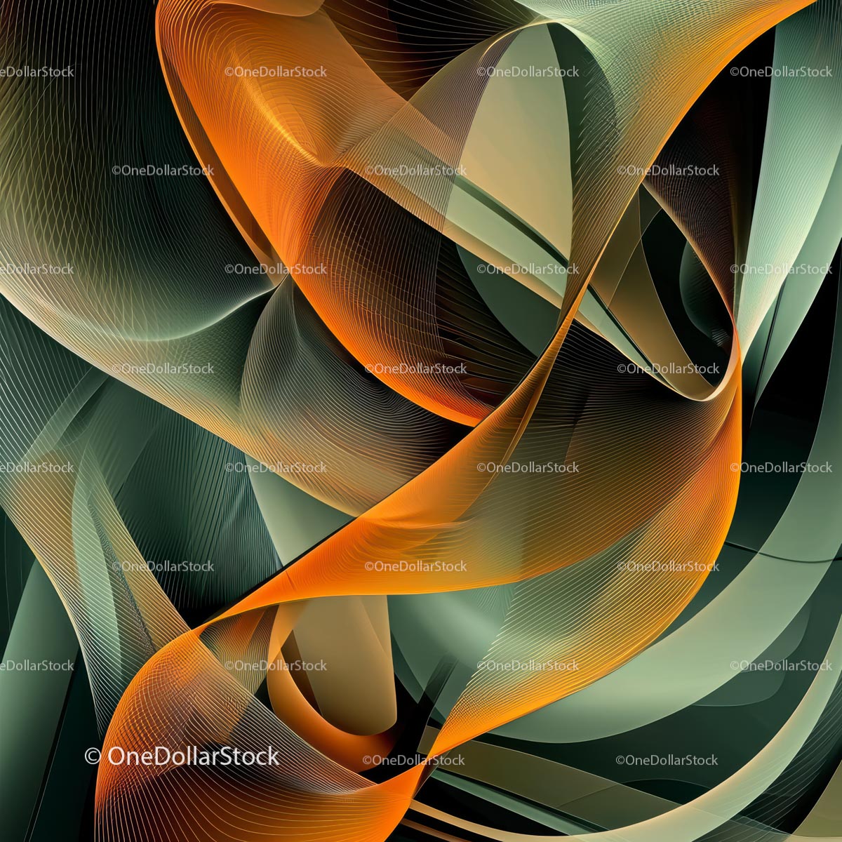 Abstract Orange and Green Fluid Design Artwork
