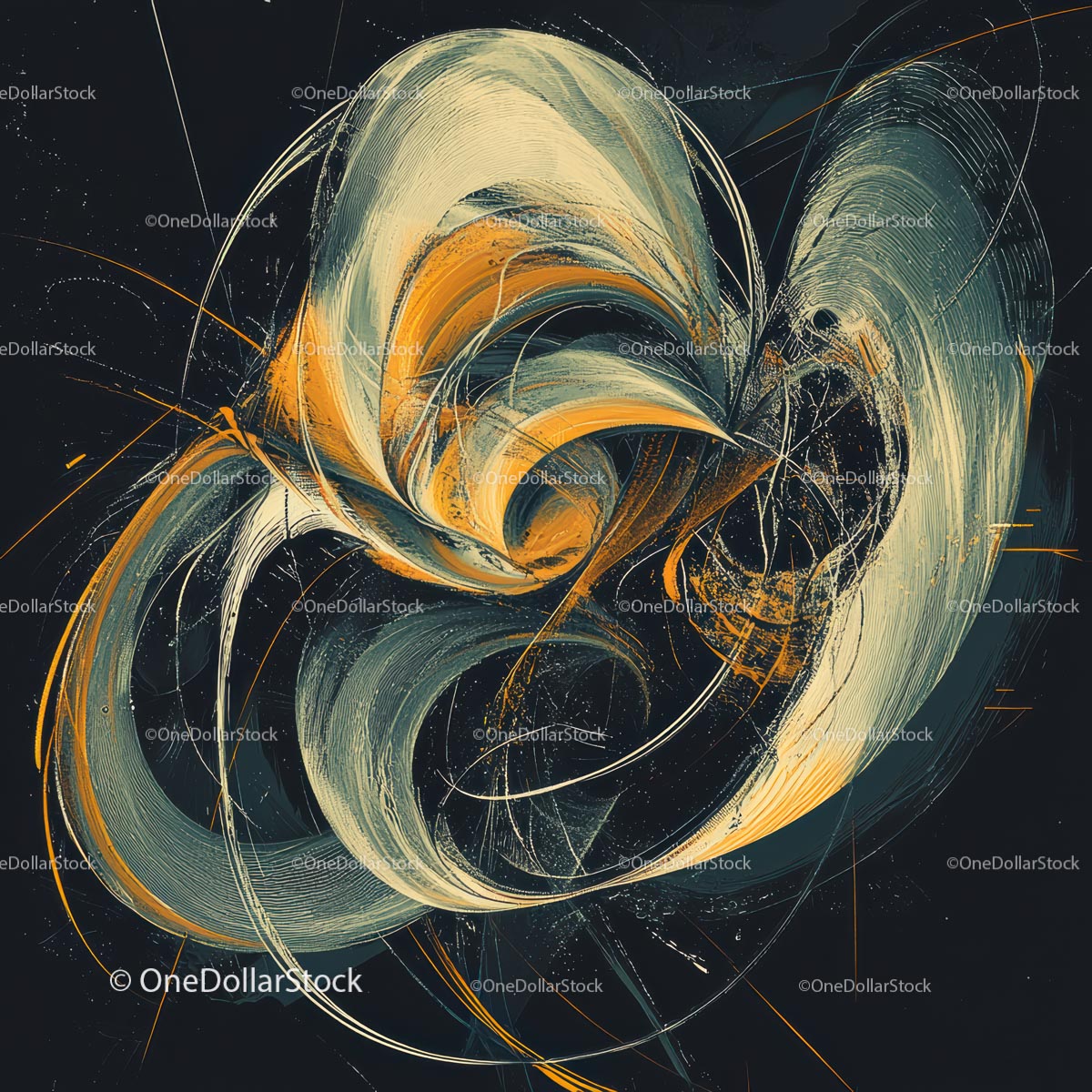Dynamic Abstract Swirl with Yellow and Gray Tones