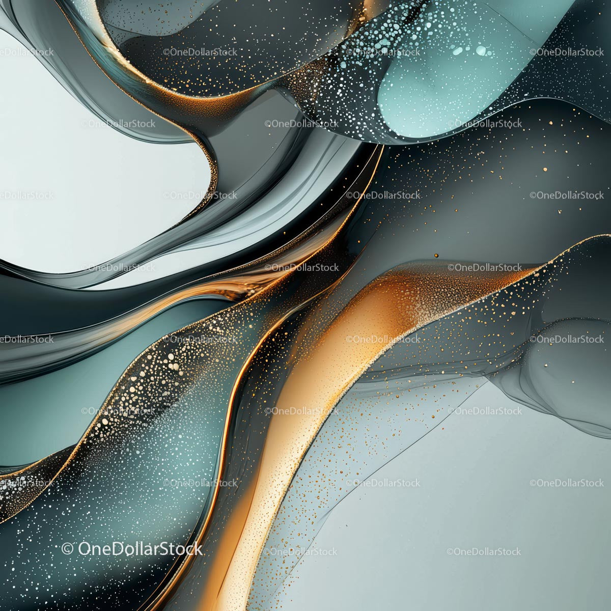 Elegant Abstract Fluid Design with Golden and Blue Tones