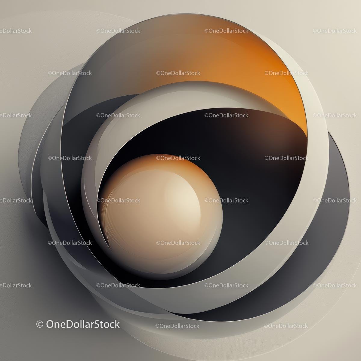Geometric Abstract Art with Circular Layers and Orange Accent