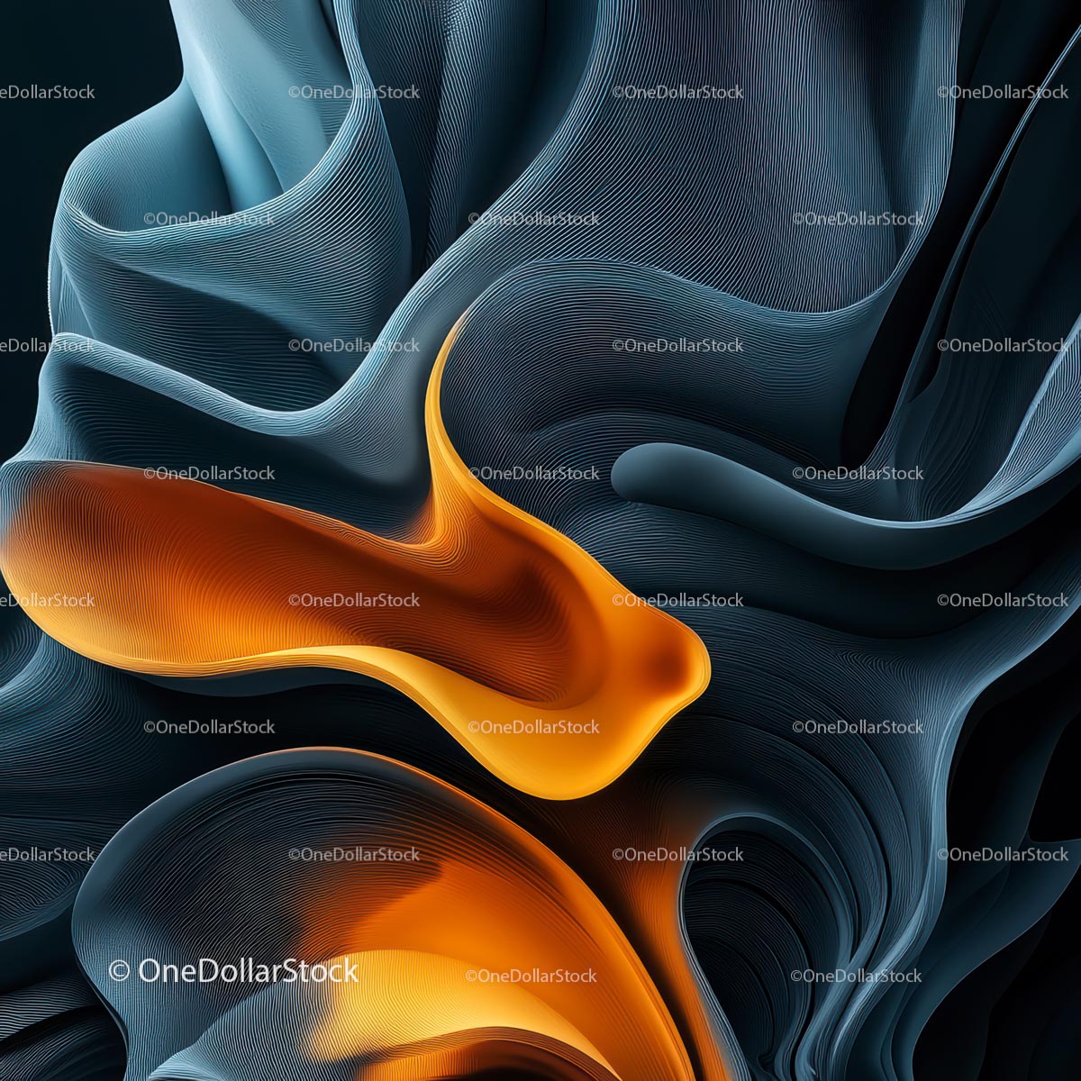 Abstract Fluid Waves in Orange and Blue Color Spectrum