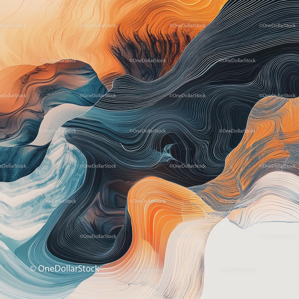 Dynamic Abstract Art with Blue and Orange Swirls