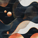 Abstract Black and Gold Art with Elegant Waves and Spheres