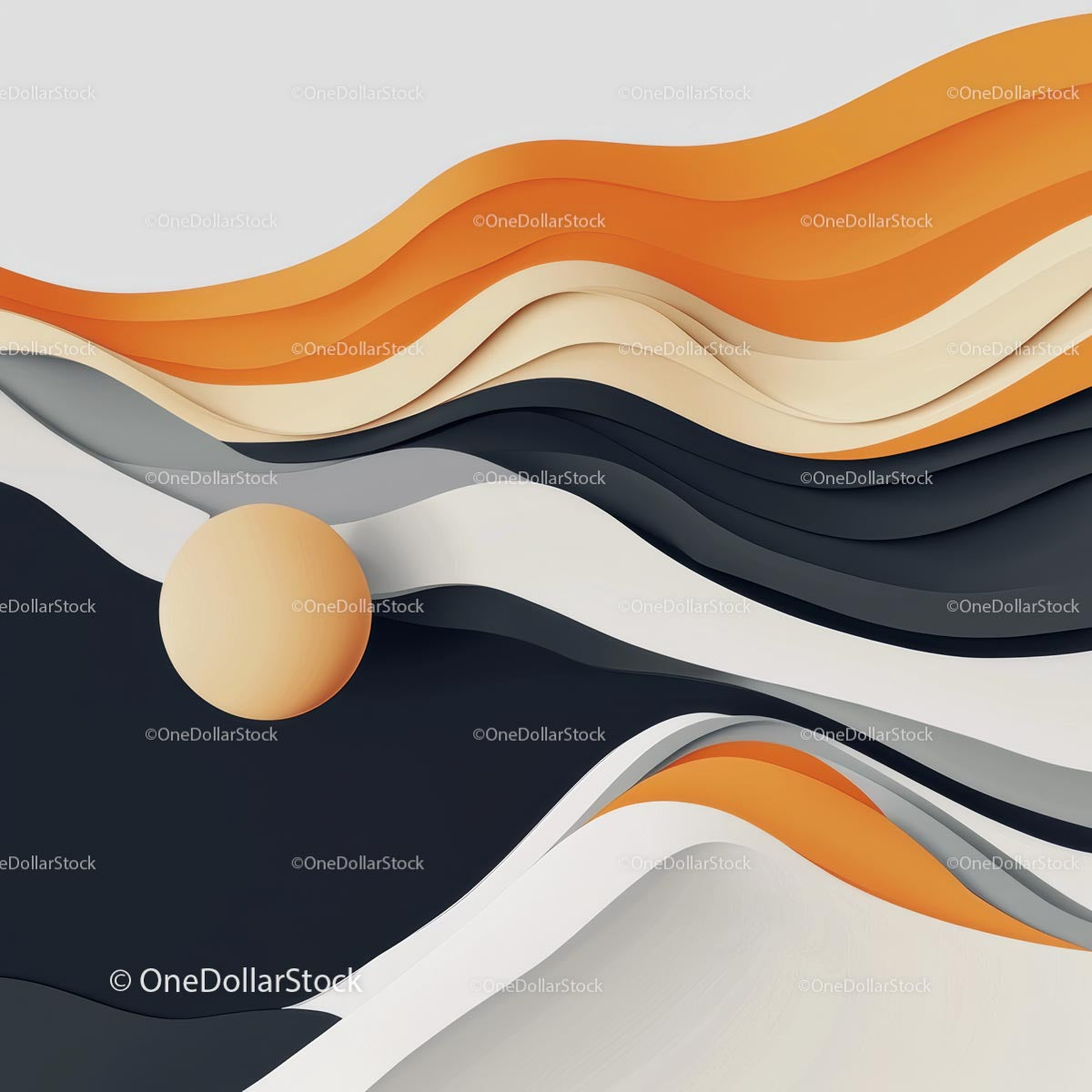 Abstract 3D Waves with Orange and Beige Hues