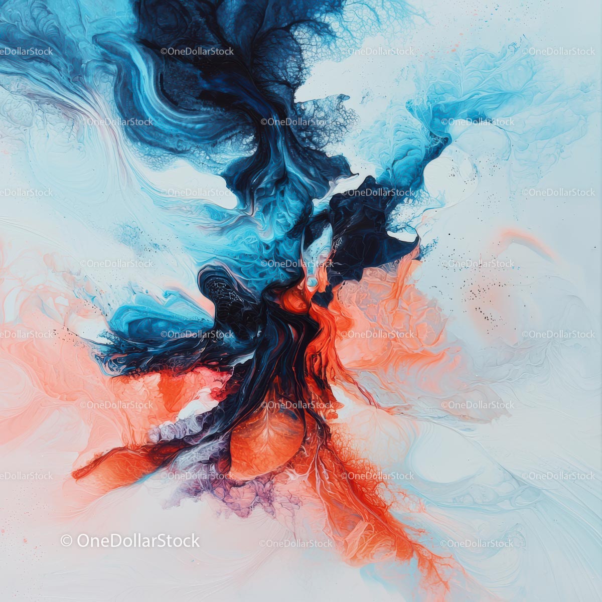 Vibrant Abstract Painting with Fluid Blue and Red Swirls
