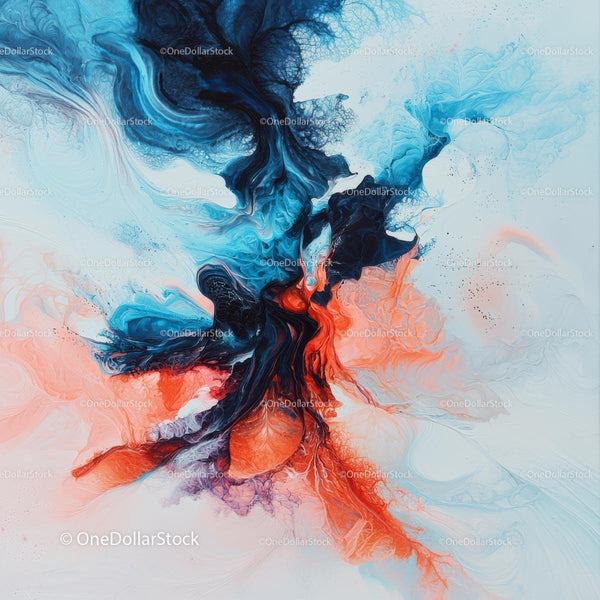 Vibrant Abstract Painting with Fluid Blue and Red Swirls