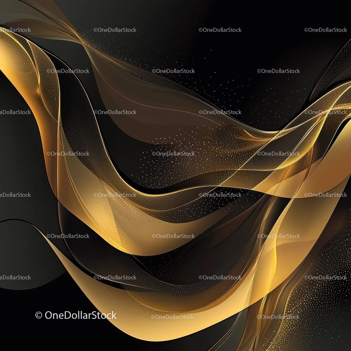Golden Waves on Black Futuristic Background