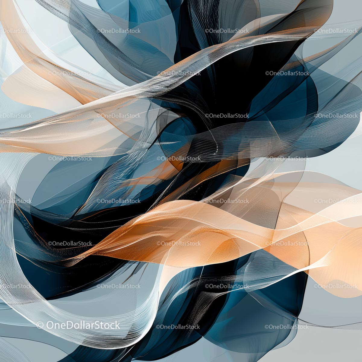 Abstract Waves of Blue and Beige Flowing Elegantly