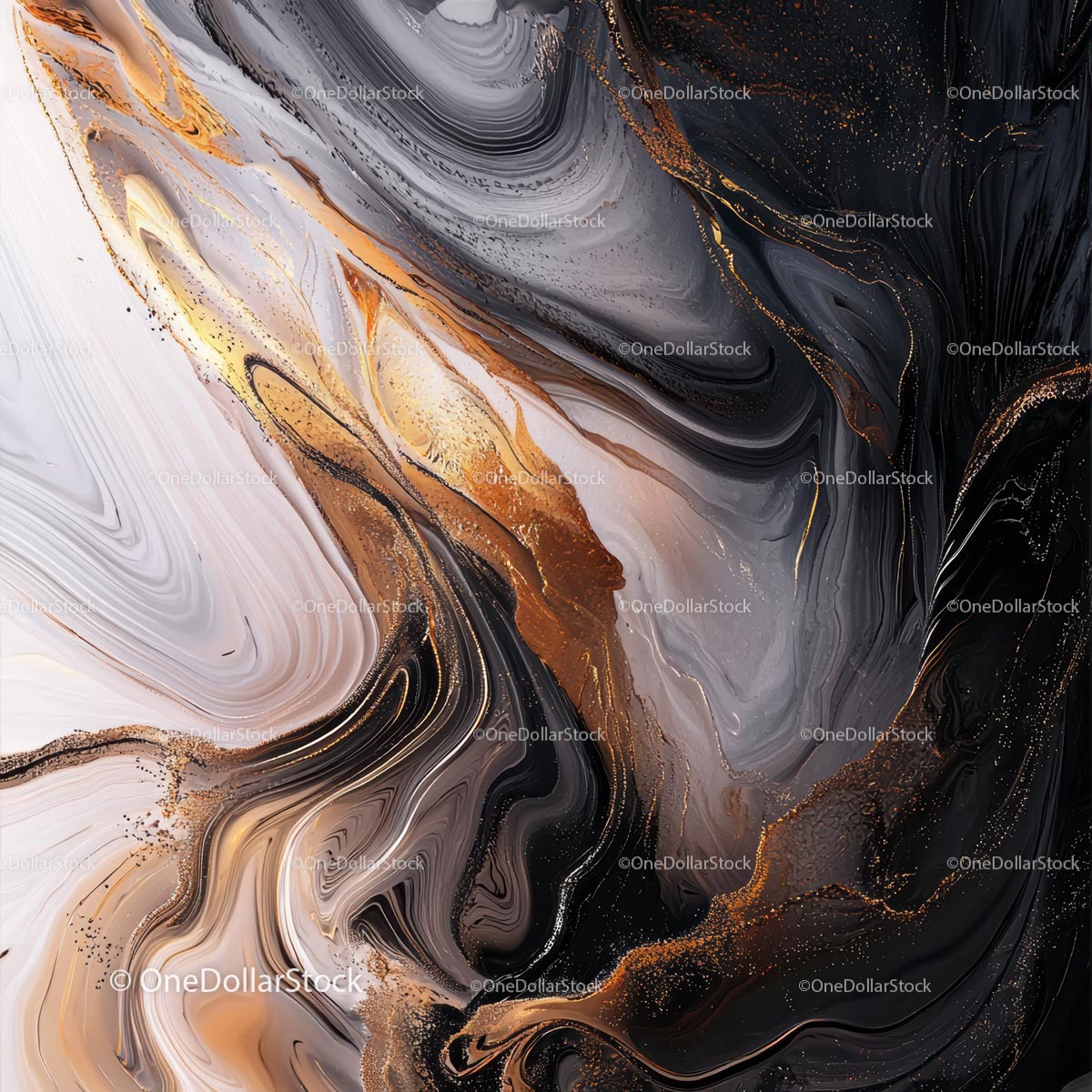 Black and Gold Fluid Art with Marble Texture