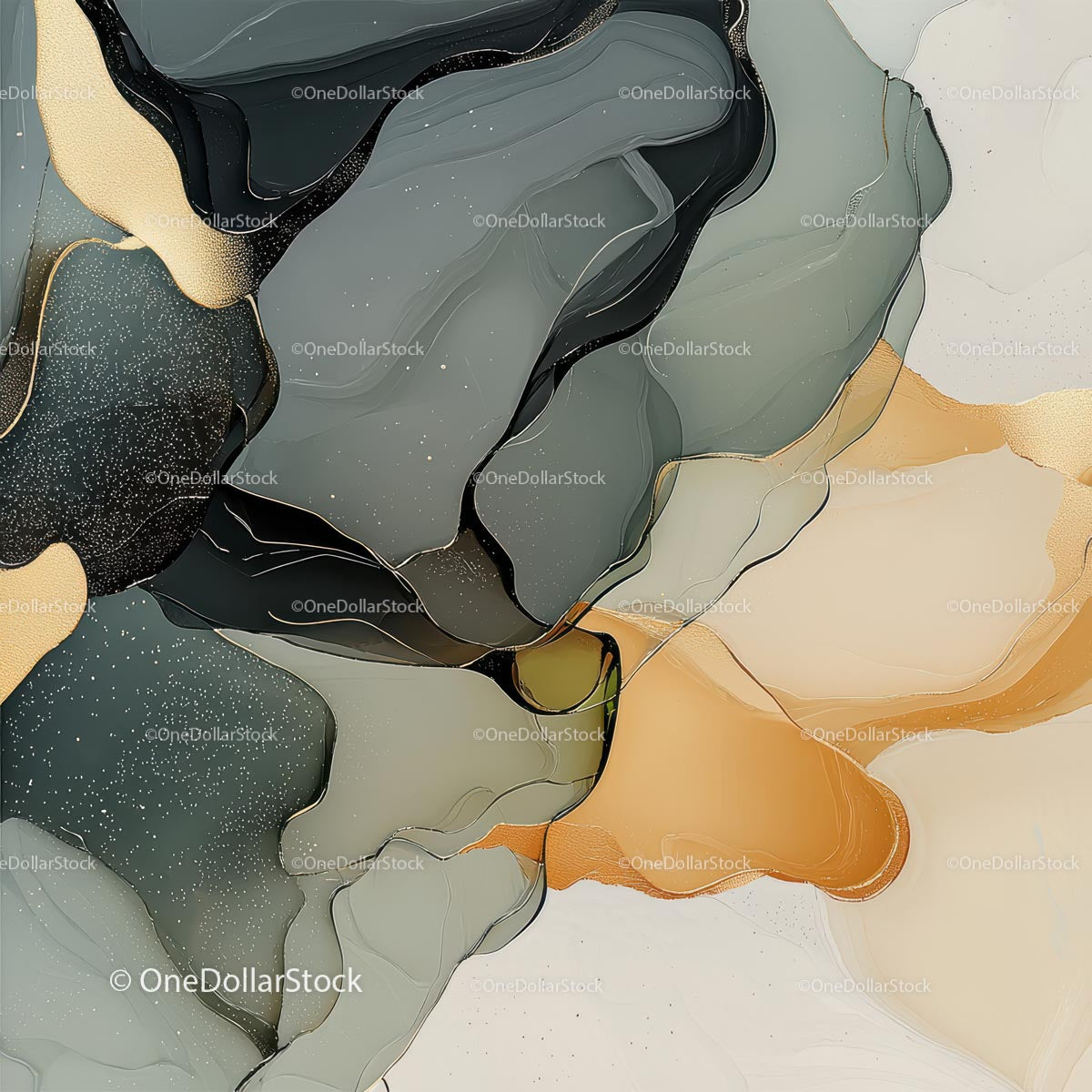 Elegant Abstract Artwork with Gold Accents and Fluid Design