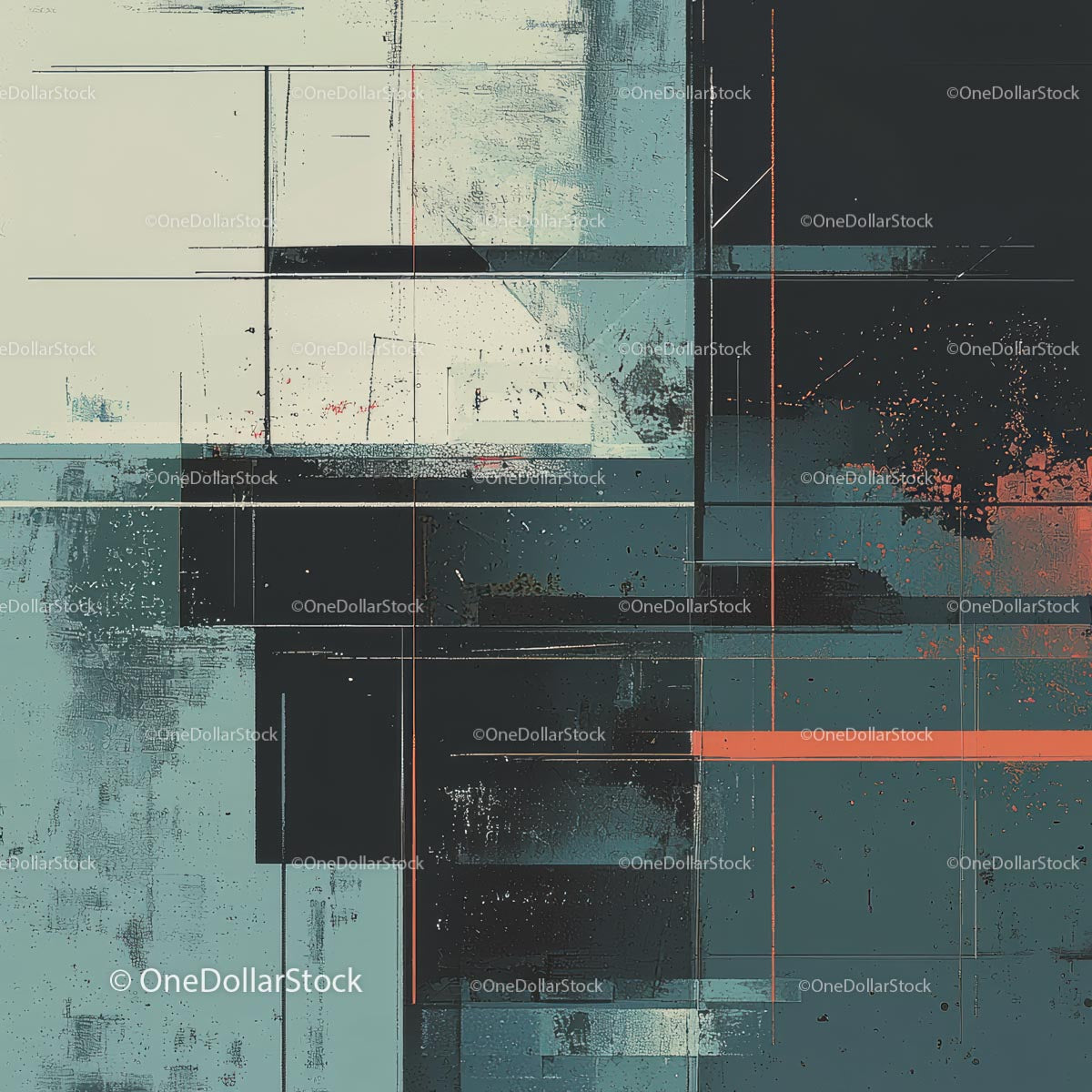 Modern Geometric Abstract Art in Teal and Black Tones