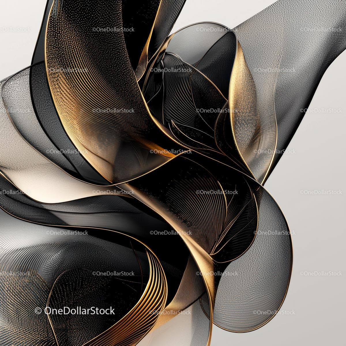 Abstract Black and Gold Fluid Lines Design