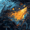 Dynamic Abstract Art with Swirling Blue and Orange Patterns