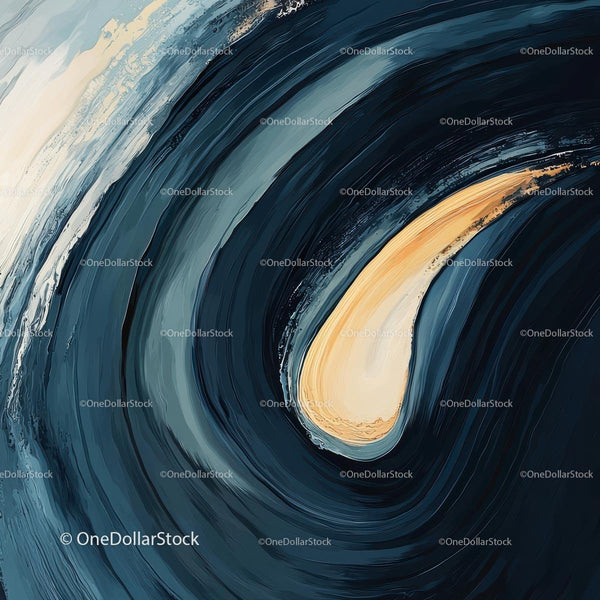 Dynamic Abstract Painting with Swirling Blue and Yellow Patterns