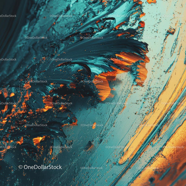 Vibrant Abstract Oil Painting with Teal and Orange Hues