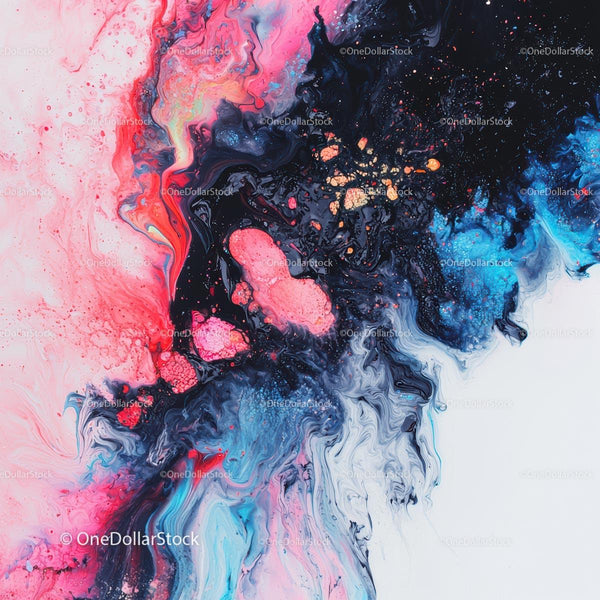 Vibrant Abstract Acrylic Pour Painting with Marble Effects