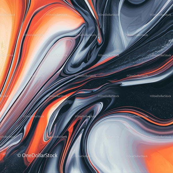 Dynamic Abstract Art with Vibrant Orange and Black Swirls
