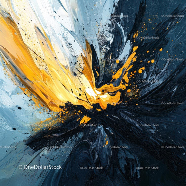 Dynamic Splash of Yellow and Black in Abstract Art