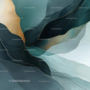 Elegant Abstract Art with Teal and Gold Flowing Design
