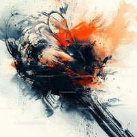 Dynamic Abstract Painting with Bold Black and Orange Swirls