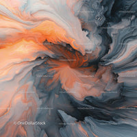 Dynamic Fluid Art with Orange and Blue Swirls