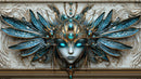 Intricate Fantasy Mask with Blue Feathers and Gold Details