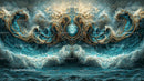Surreal Ocean Waves with Intricate Gold Patterns
