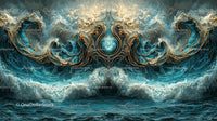 Surreal Ocean Waves with Intricate Gold Patterns