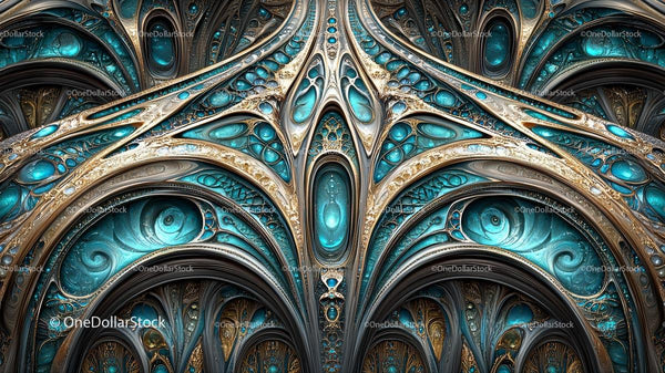 Intricate Fractal Design with Teal and Gold Patterns