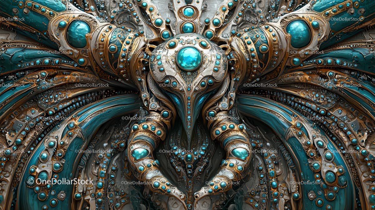 Intrygująca sztuka steampunkowa z niebieskimi akcentami klejnotowymi