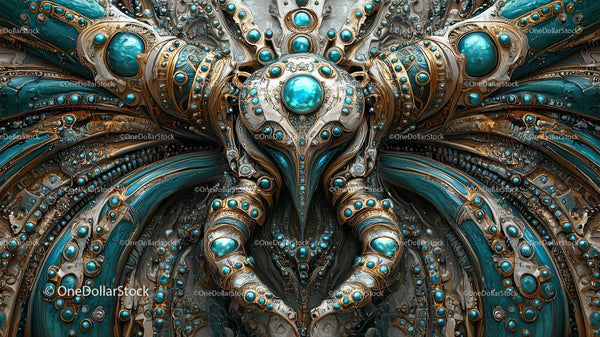 Intricate Steampunk Artwork with Blue Gem Accents