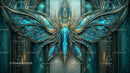 Intricate Blue and Gold Ornamental Butterfly Design