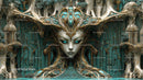 Enchanted Turquoise Sculpture in Mystical Landscape