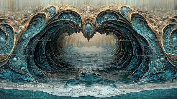 Mystical Ocean Wave with Ornate Fantasy Design