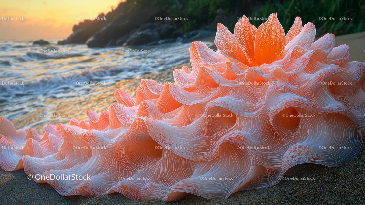 Żywe formacje koralowe nad oceanem o zachodzie słońca