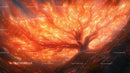 Fiery Tree with Glowing Branches in Cosmic Landscape