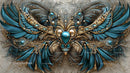 Intricate Ornamental Design with Blue Feathers and Gilded Accents