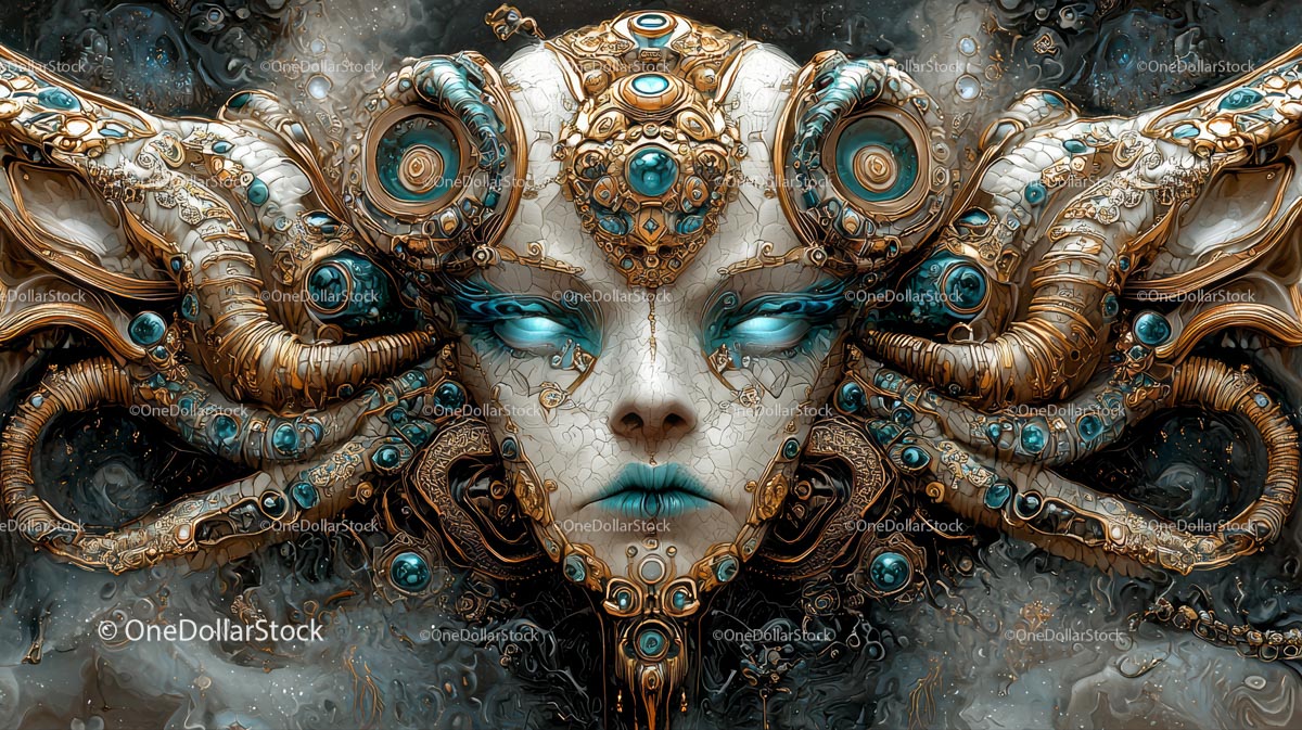 Futurystyczny portret obcego z misternymi szczegółami