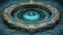 Intricate Turquoise and Gold Fantasy Circular Design
