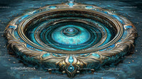 Intricate Turquoise and Gold Fantasy Circular Design