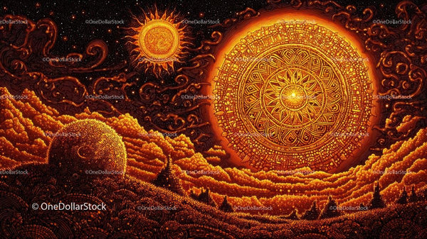 Surreal Cosmic Landscape with Intricate Celestial Patterns