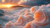 Dramatic Ocean Waves at Golden Sunset
