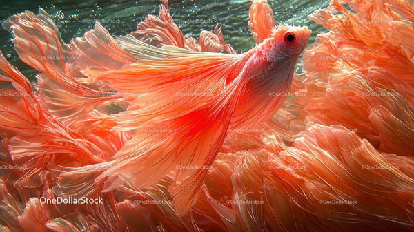 Vibrant Orange Betta Fish with Flowing Fins Underwater