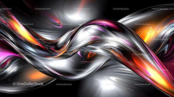 Vibrant Abstract with Metallic Swirls and Reflective Colors