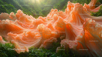 Abstract Orange Waves in Lush Green Landscape