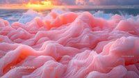 Surreal Pink Ocean Waves at Sunset