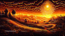 Vivid Sunset Over Rolling Hills in Stylized Art