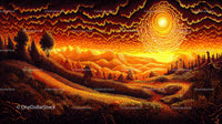 Vivid Sunset Over Rolling Hills in Stylized Art